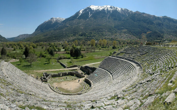 Theater of Dodona in Epirus, with the Pindus mountains behind